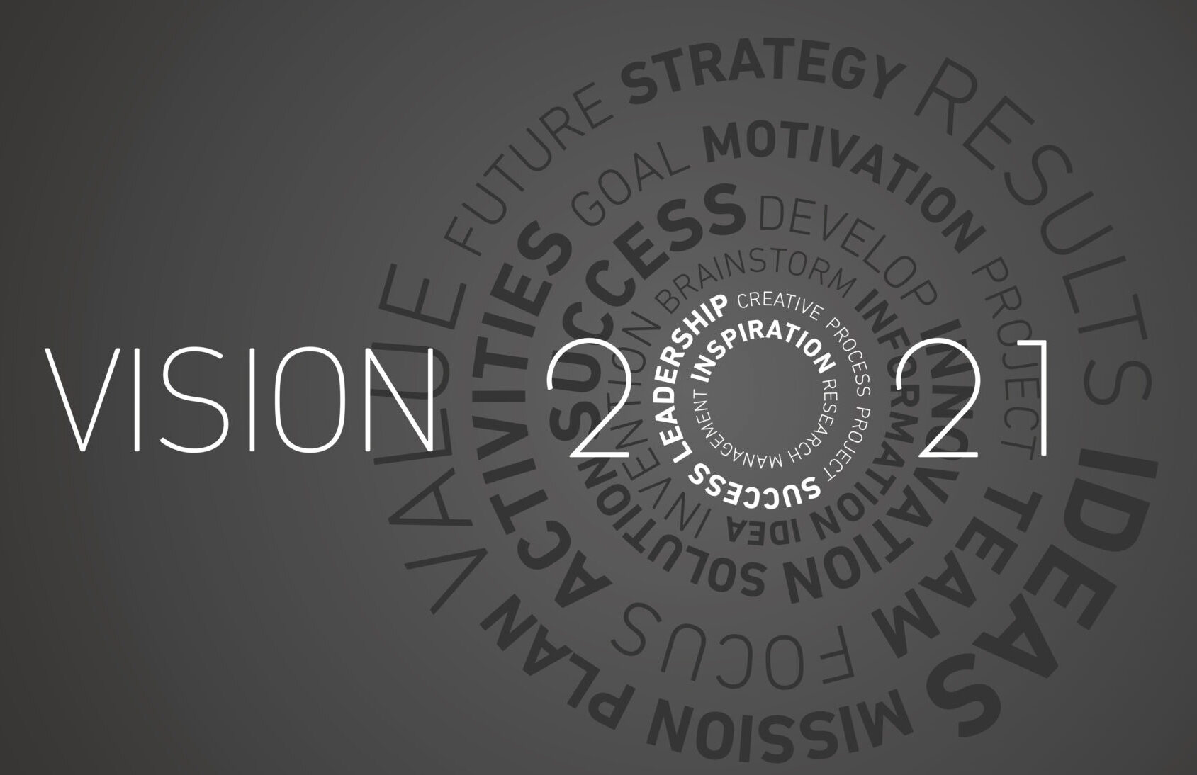 Vision 2021 New Year modern abstract circle word cloud text white shining bold light typography black greeting card banner